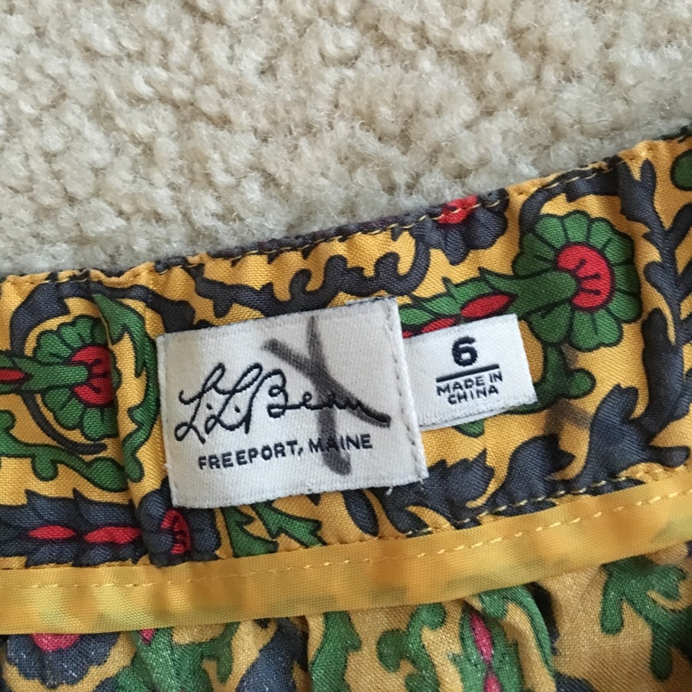 L.L. Bean Yellow Floral A-Line Skirt with Green and Purple Accents - Picture 3 of 4